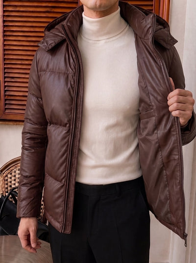 Trento Hooded Leather Jacket - Chocolate