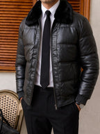 Udine Fur-Collar Leather Jacket - Black