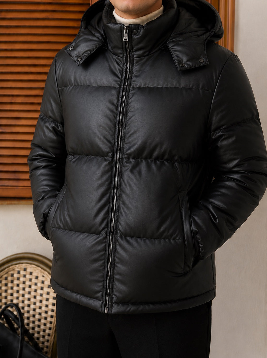 Trento Hooded Leather Jacket - Black