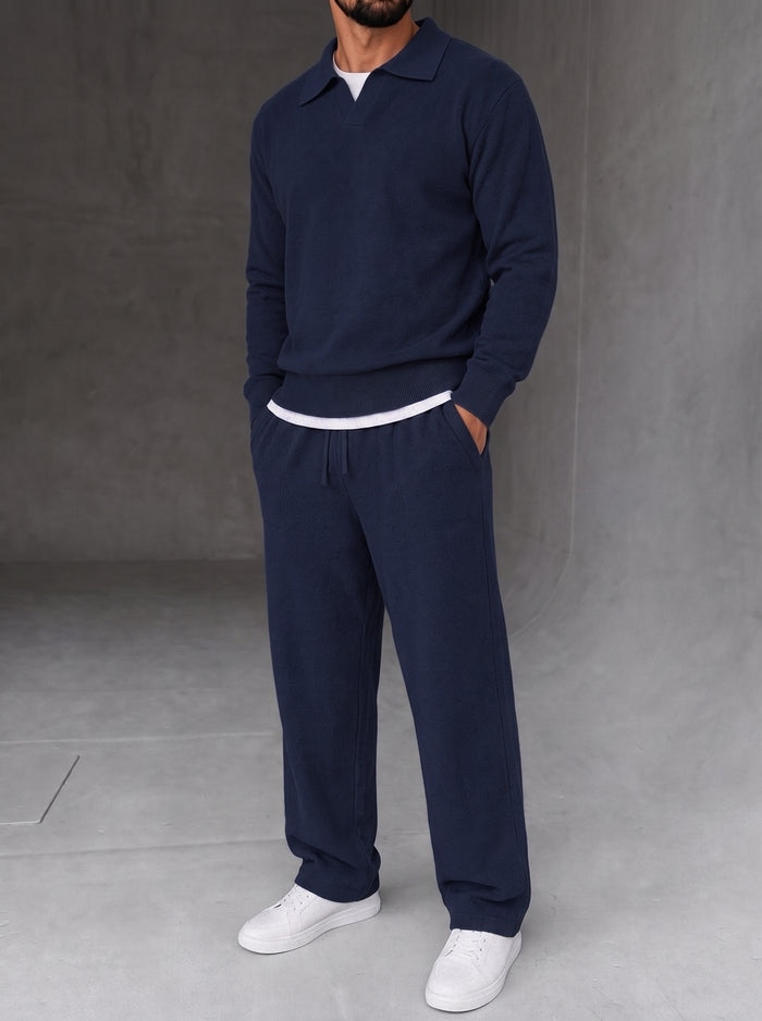 Parma Knit Polo Set - Navy fabric