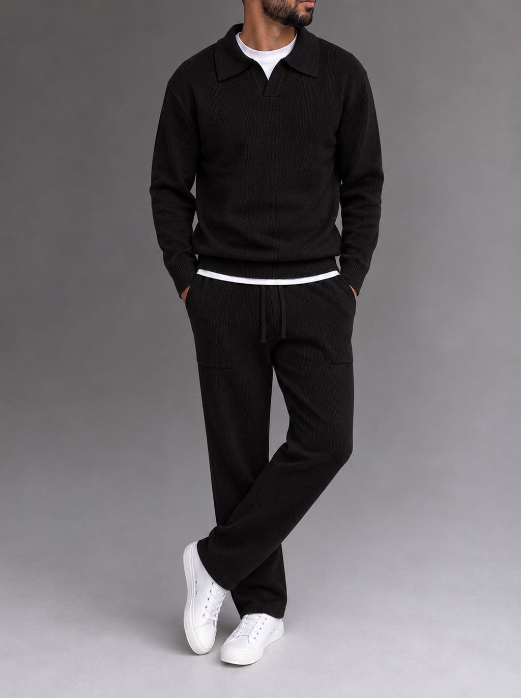 Parma Knit Polo Set - Black