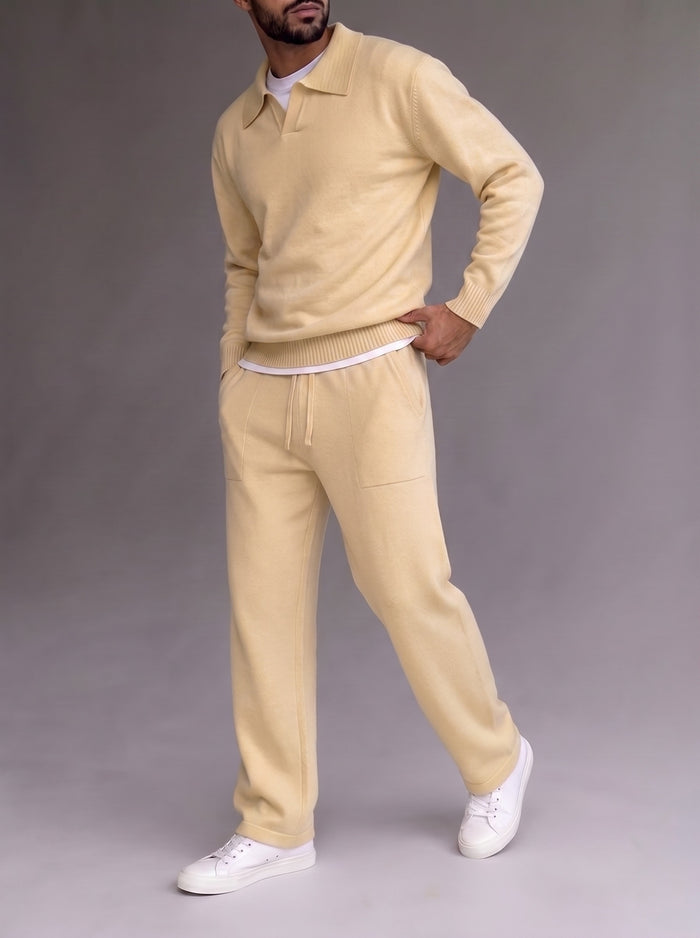 Parma Knit Polo Set - Beige fabric