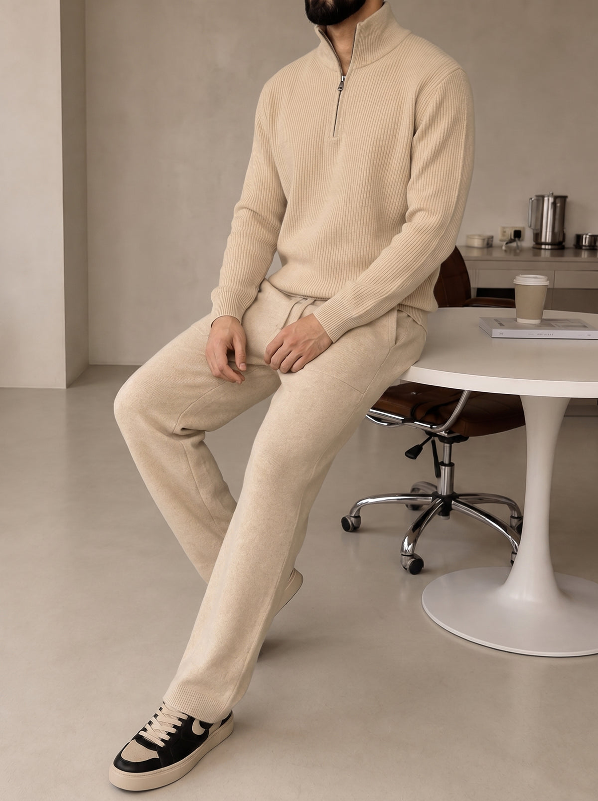 Ravenna Knit Polo Set - Beige