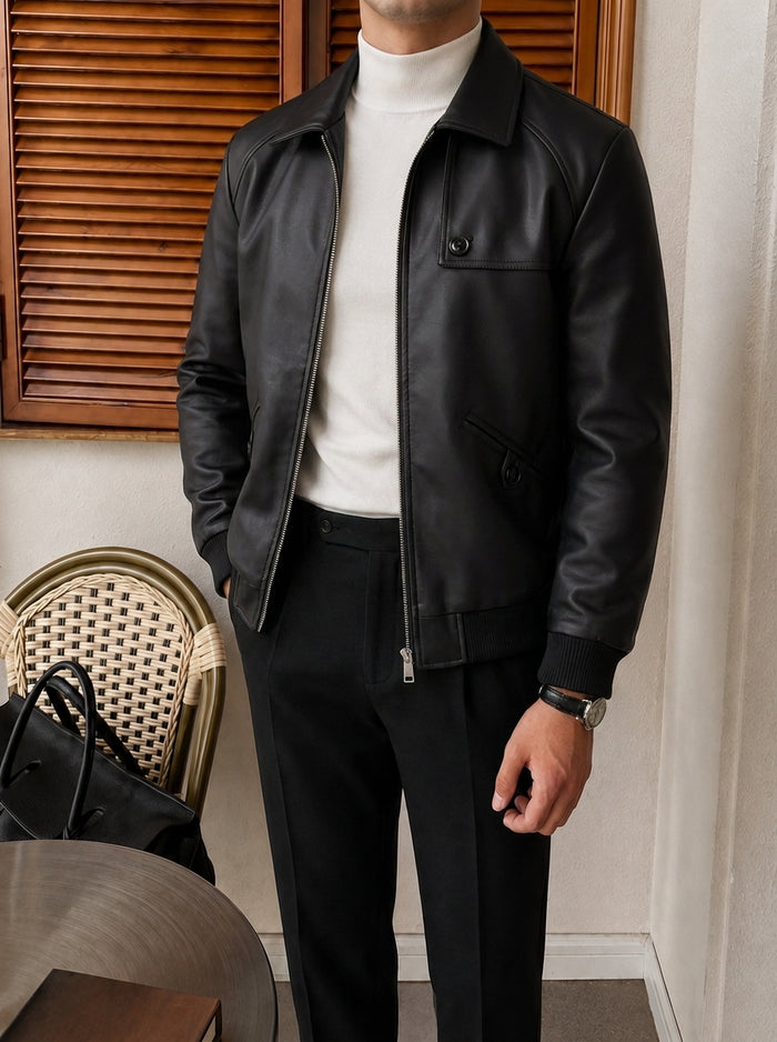 Genova Hooded Leather Jacket fabric