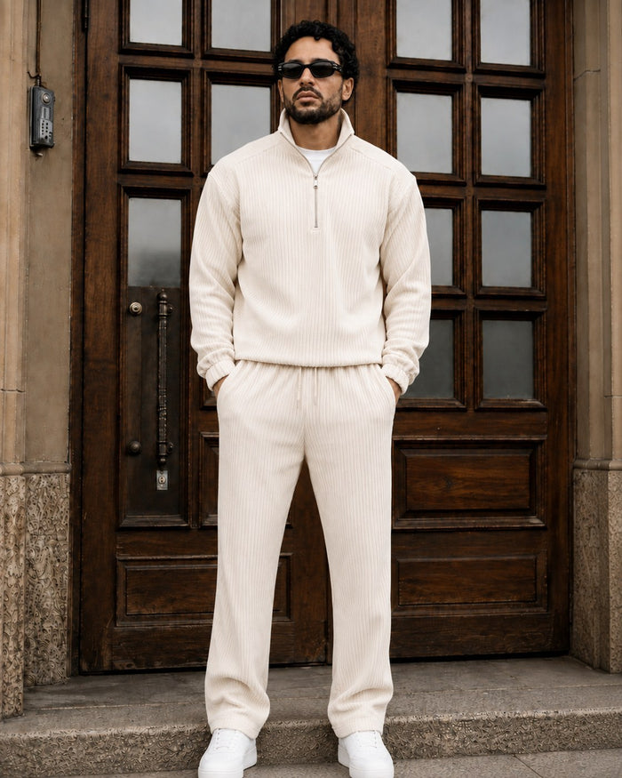 Garda Half-Zip Tracksuit - Cream fabric