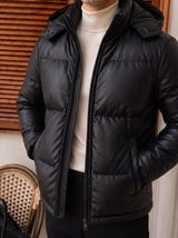 Trento Hooded Leather Jacket - Black
