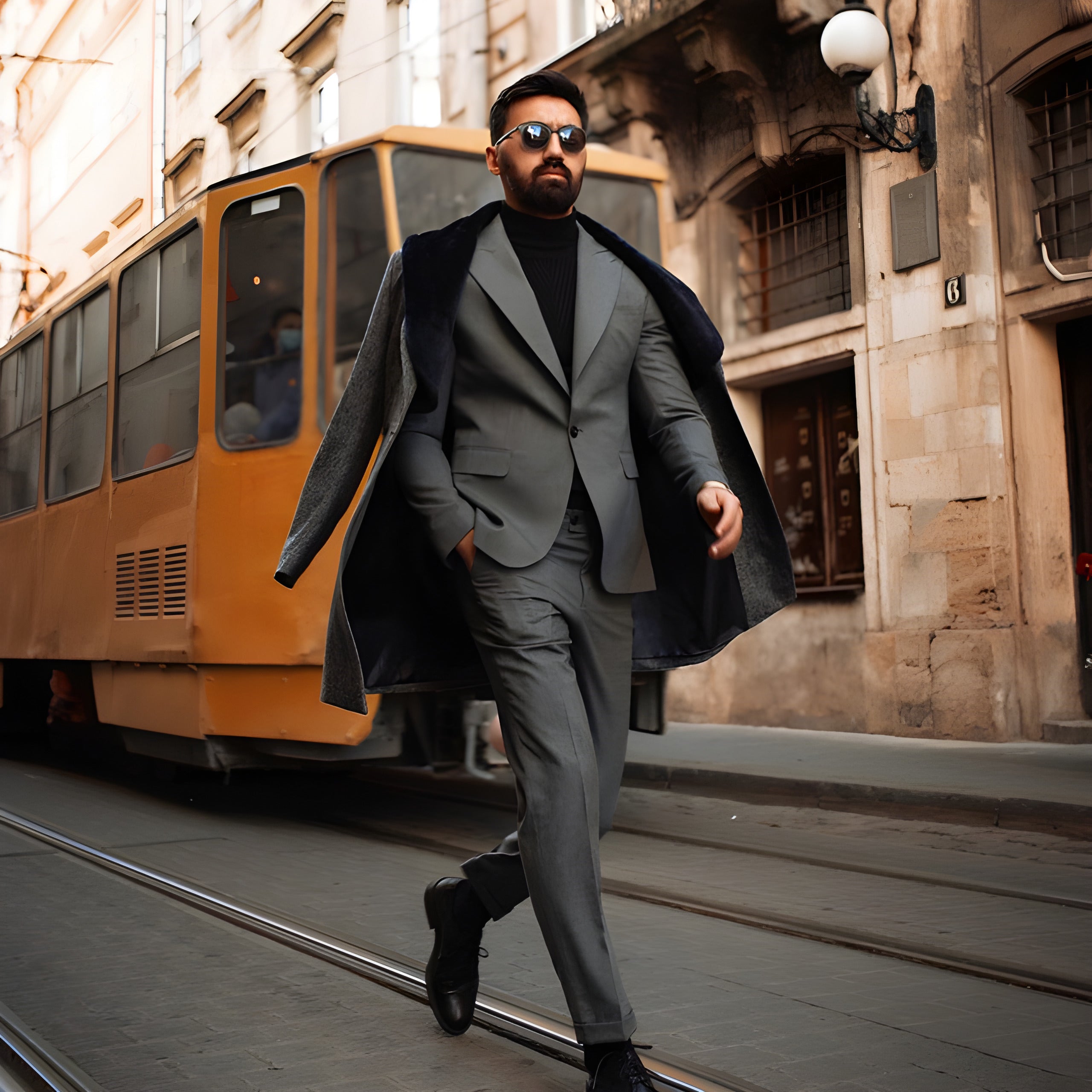 Begmenov grey suit street editorial