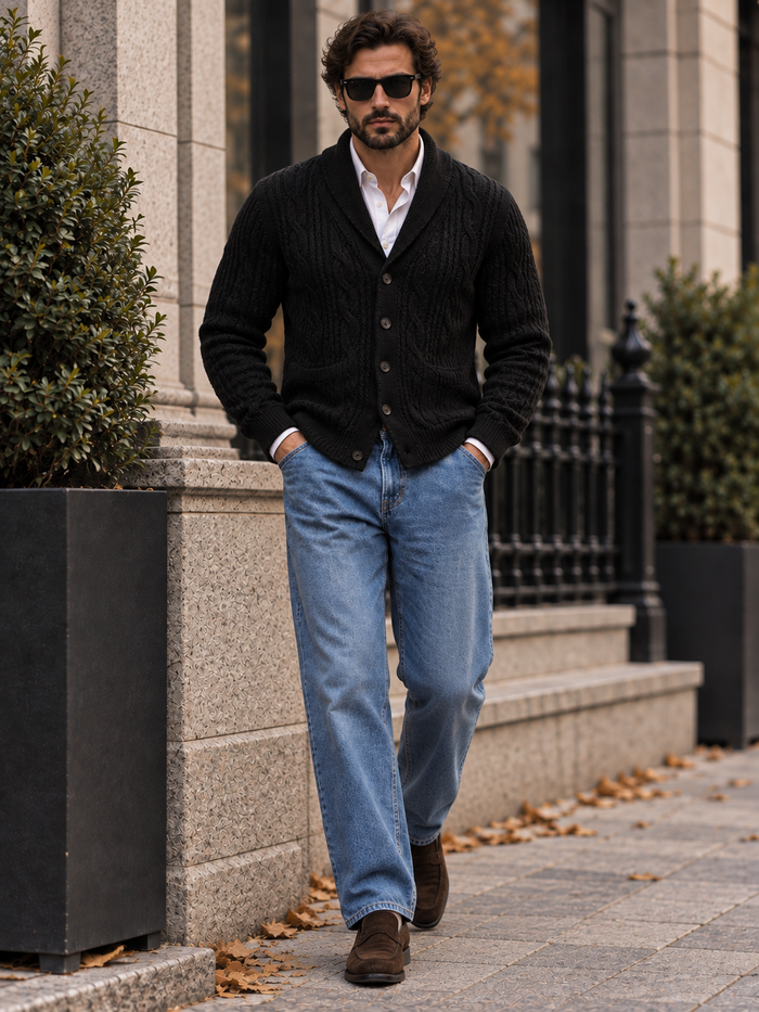 Desenzano Shawl Collar Cardigan fabric
