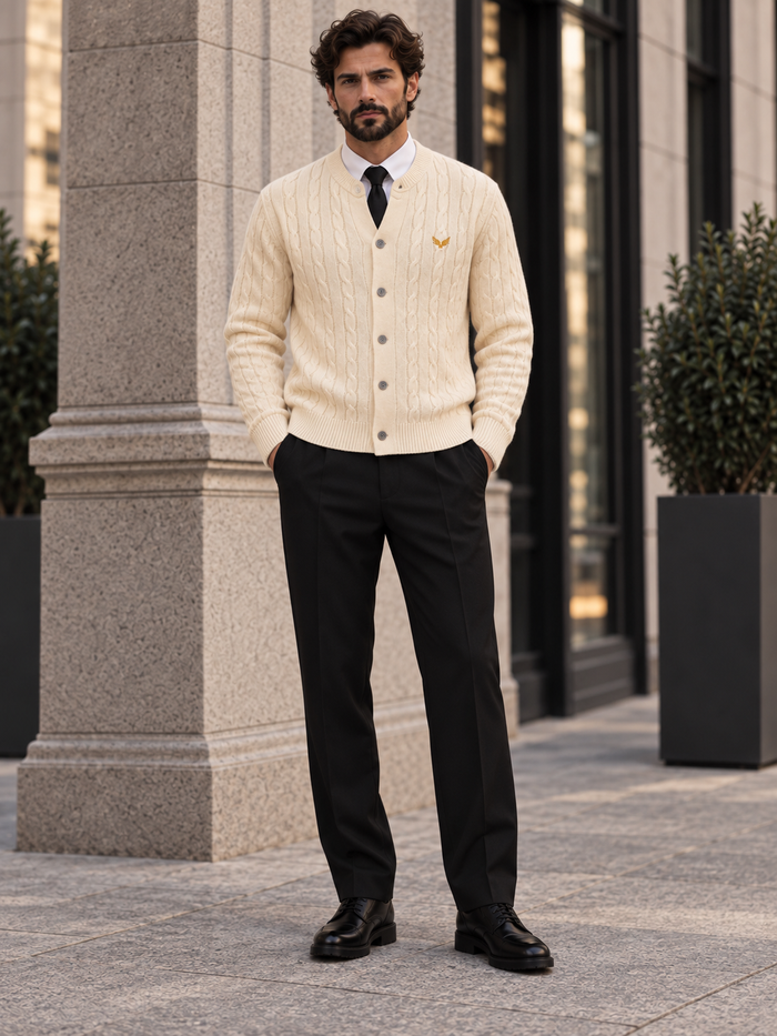 Taggia Cable-Knit Crew Cardigan