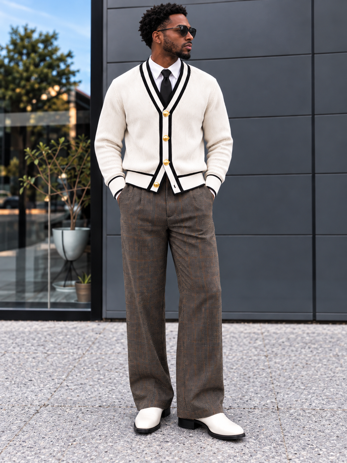 Ortona Tipped V-Neck Cardigan fabric