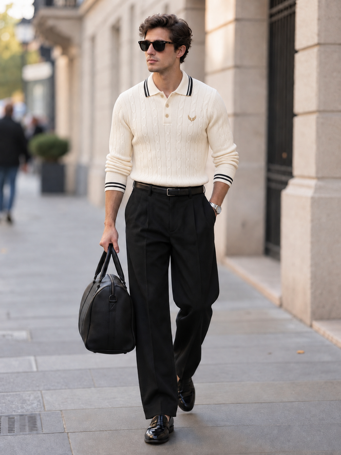 Carrara Tipped Polo Sweater fit