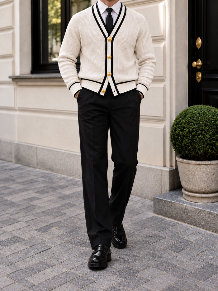 Ortona Tipped V-Neck Cardigan fit