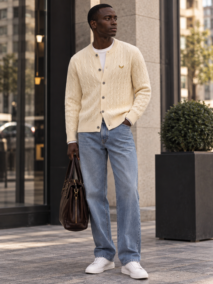 Taggia Cable-Knit Crew Cardigan detail